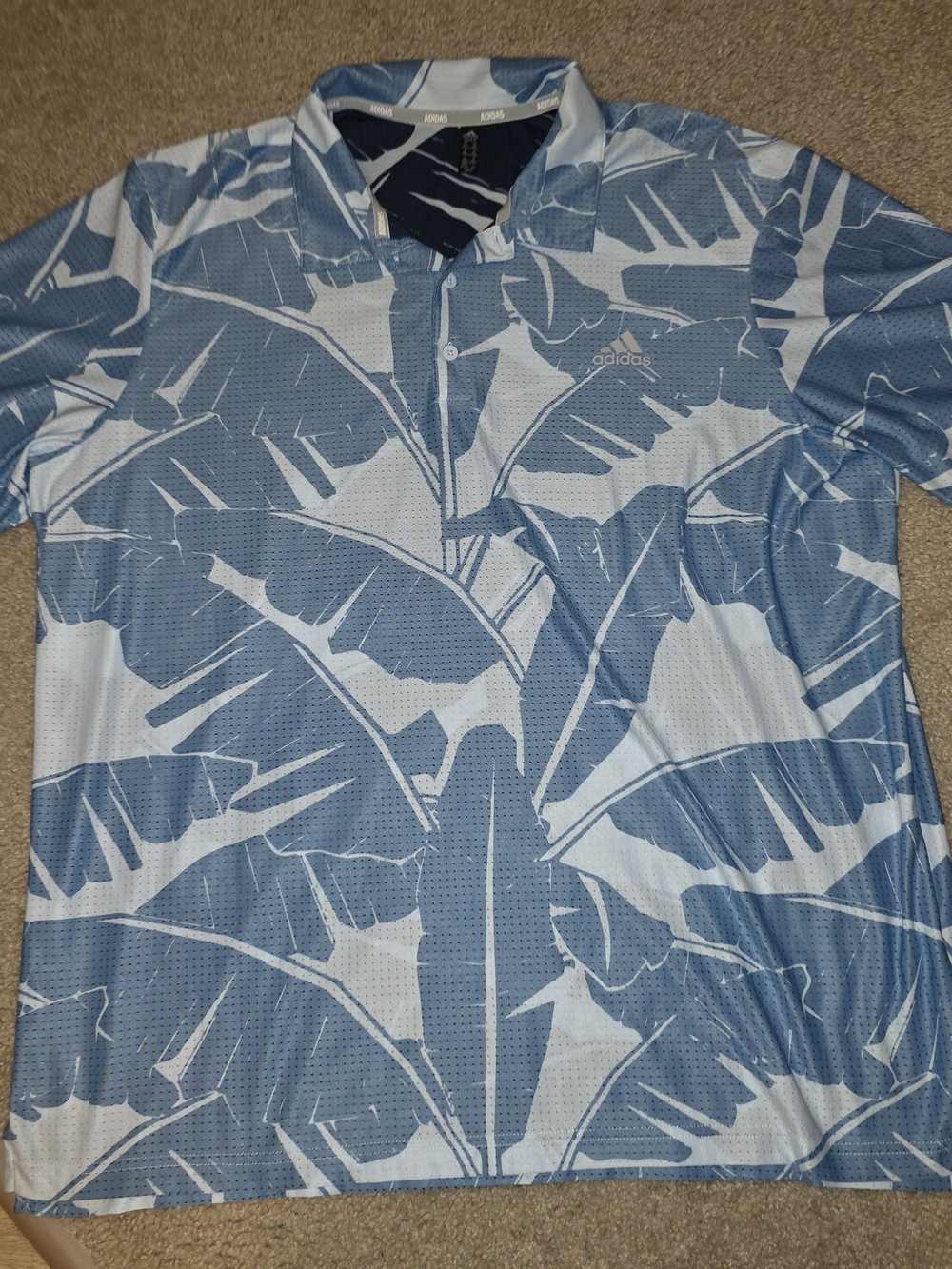 Adidas Golf Men's 2XL Blue/White Tropical Mesh Polyester Breathable Polo Floral